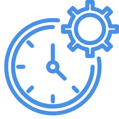 Efficiency icon with clock and gear.